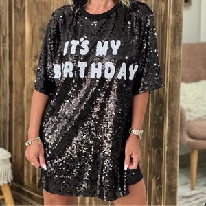 It’s My Birthday Black Sequin Shirt Dress 🖤 - One Size